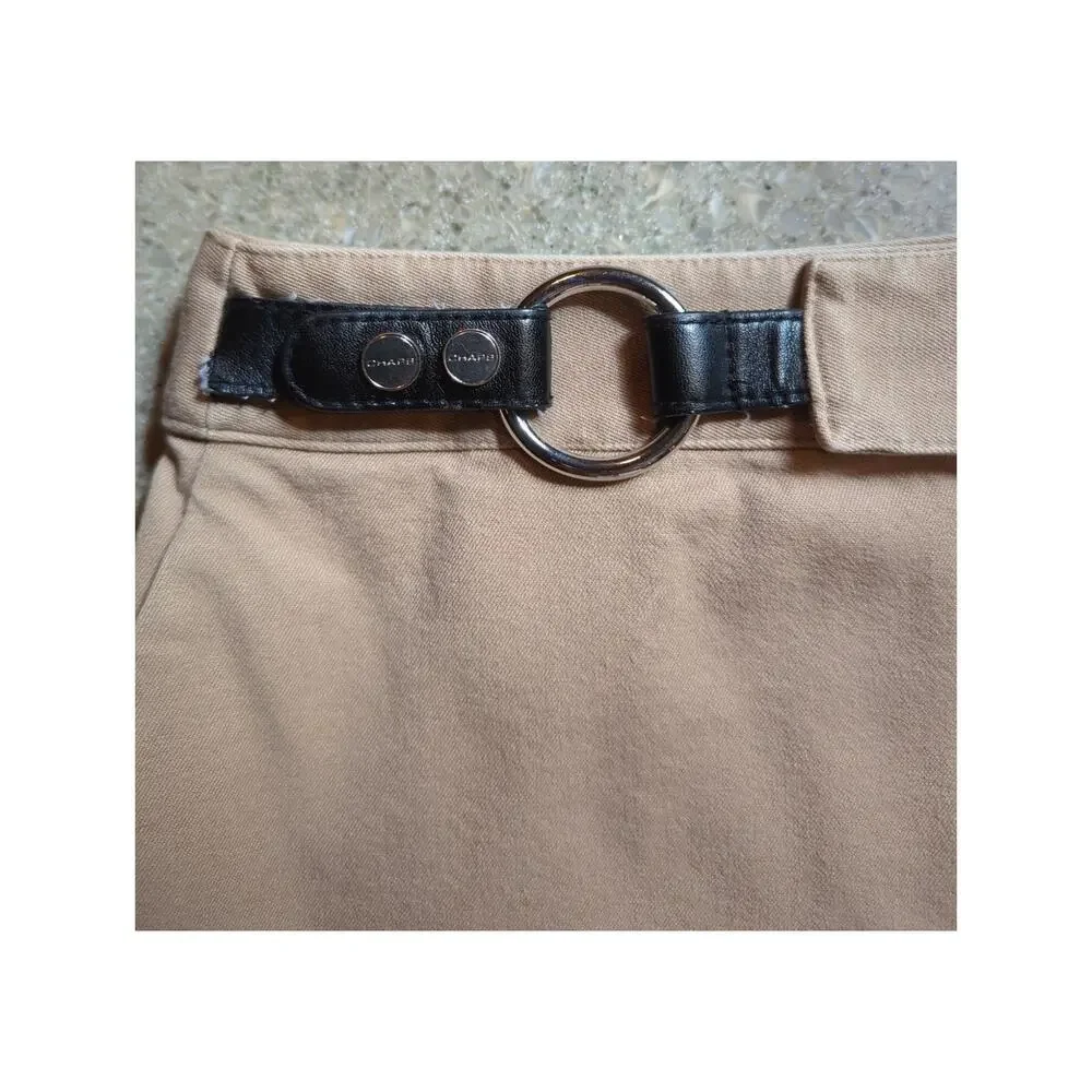 Chaps Skirt Women Size 4 Tan Knee Length built in belt buckle with Pockets